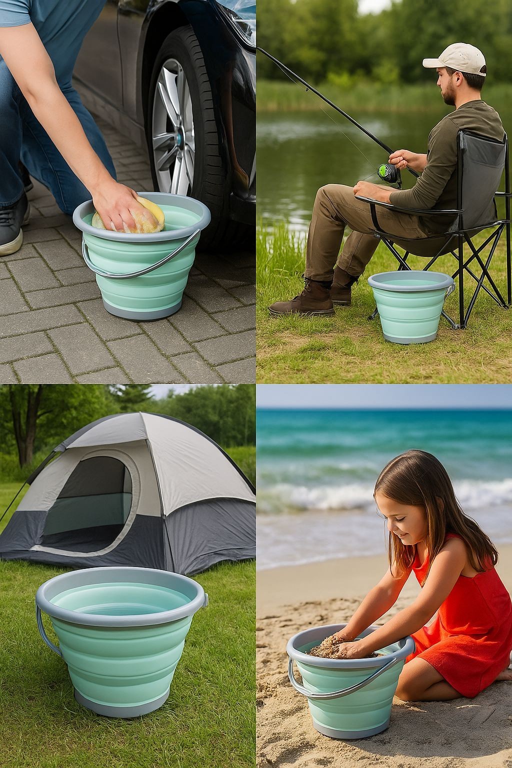Collapsible Bucket 10L Foldable Cleaning Bucket w/ Handle & Squeegee Portable