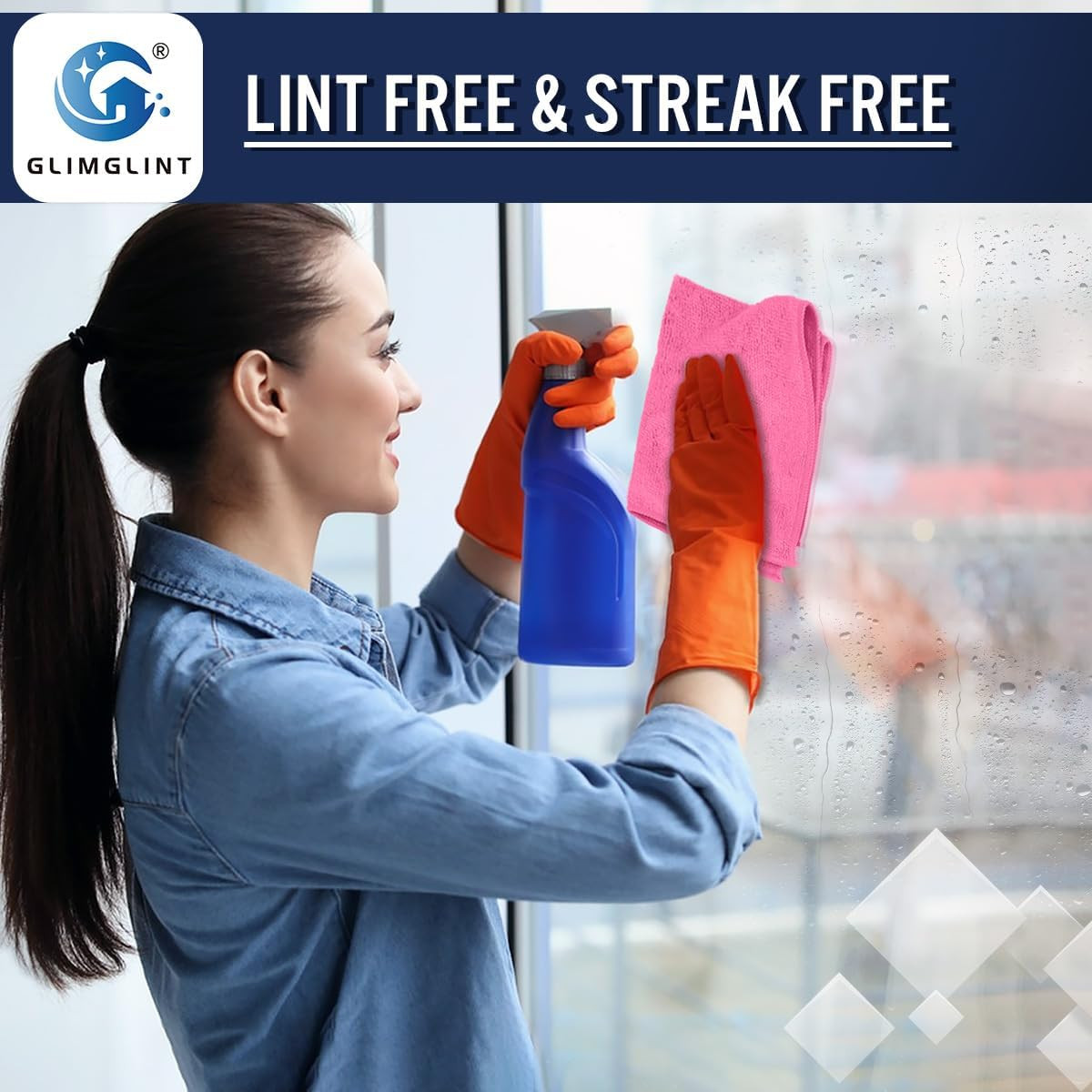 Pink Microfiber Cleaning Cloth, 12 Pack Cleaning Towels for Kitchen, Lint Free,