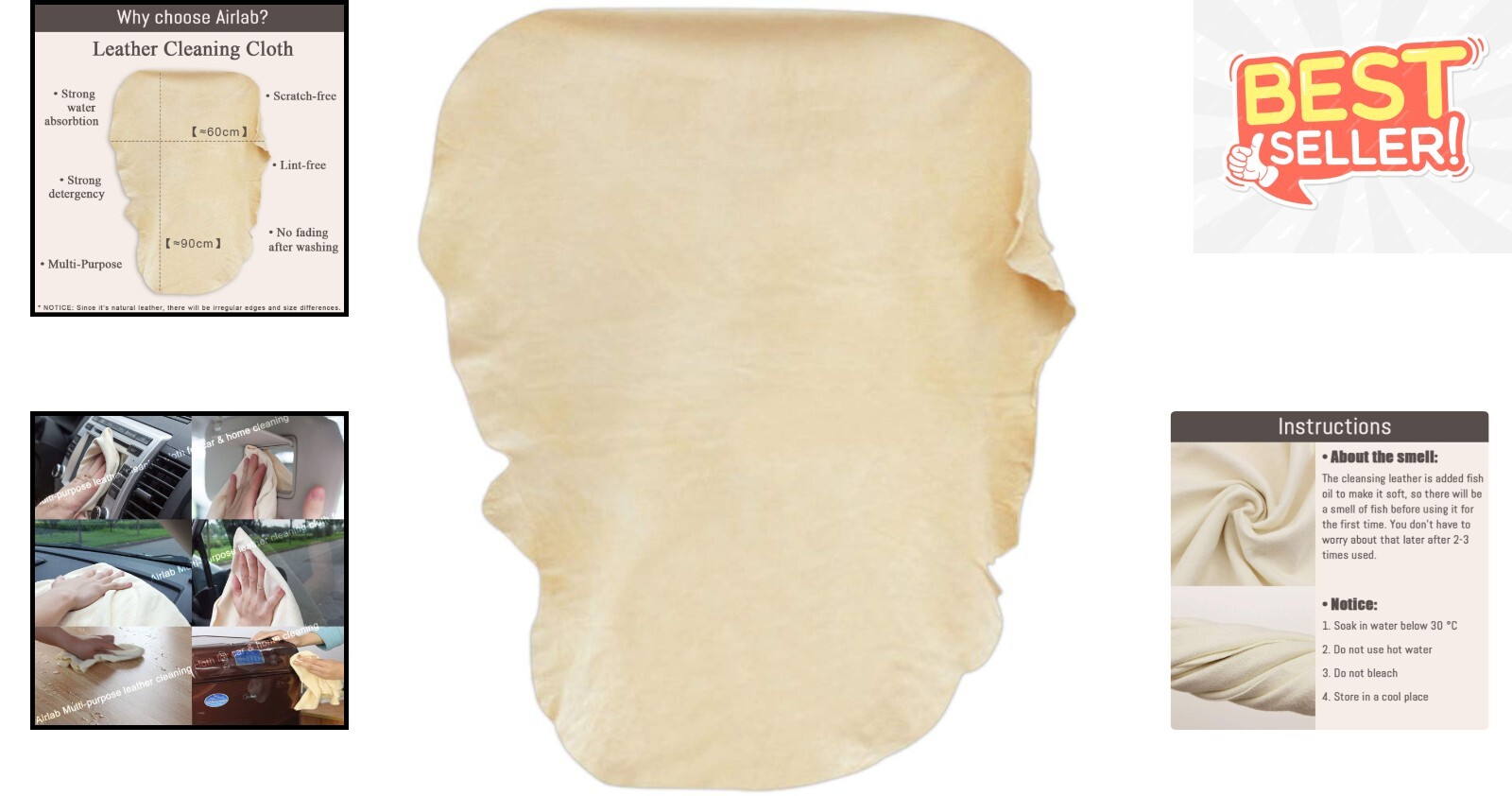Extra Large Chamois Cloth for Car Care – 35” x 23.6” Genuine Leather Towel