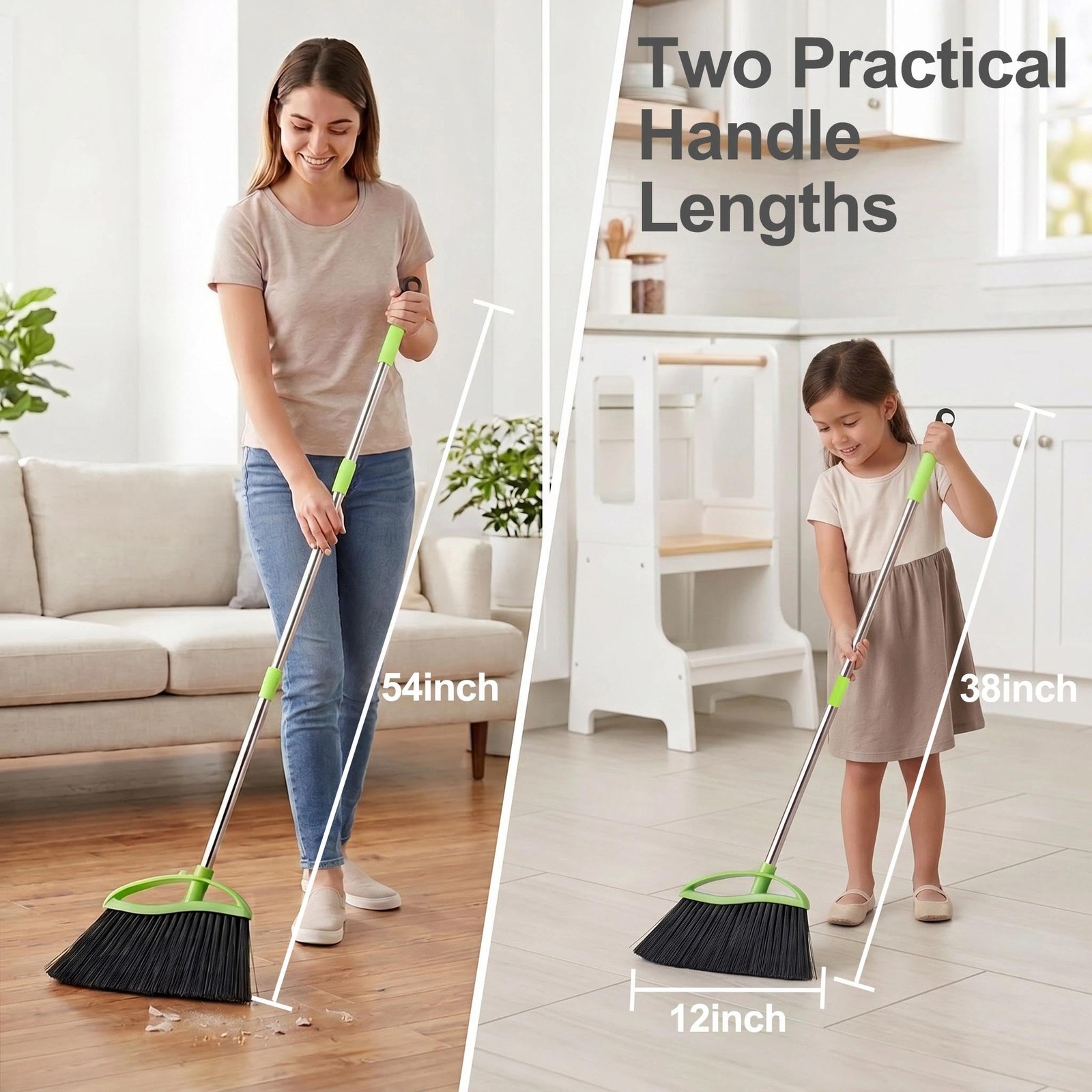 Soft Bristle Indoor Broom, Angle Kitchen Broom for Hardwood Floor Cleaning