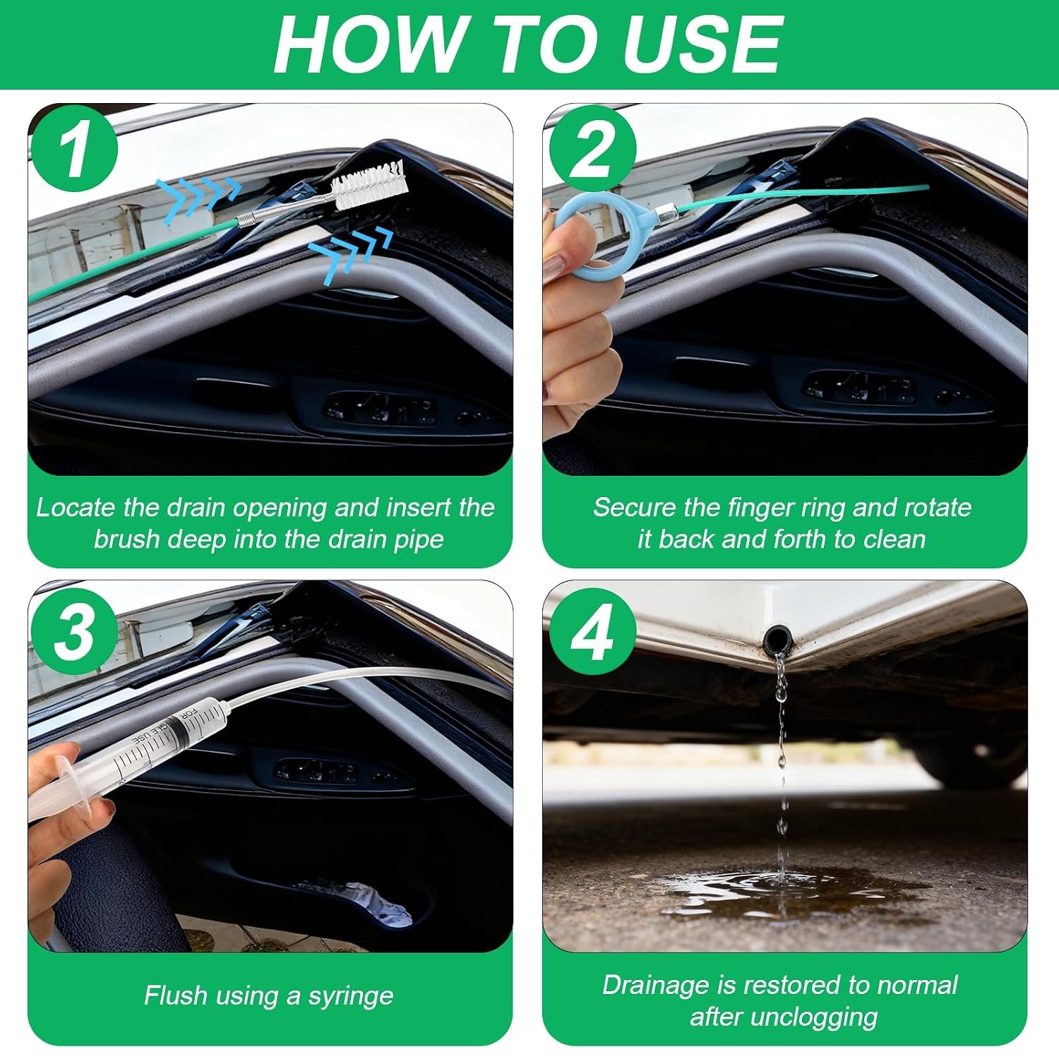 Extra Long 118in Flexible Car Sunroof Drain Cleaning Tool Kit with Rod and