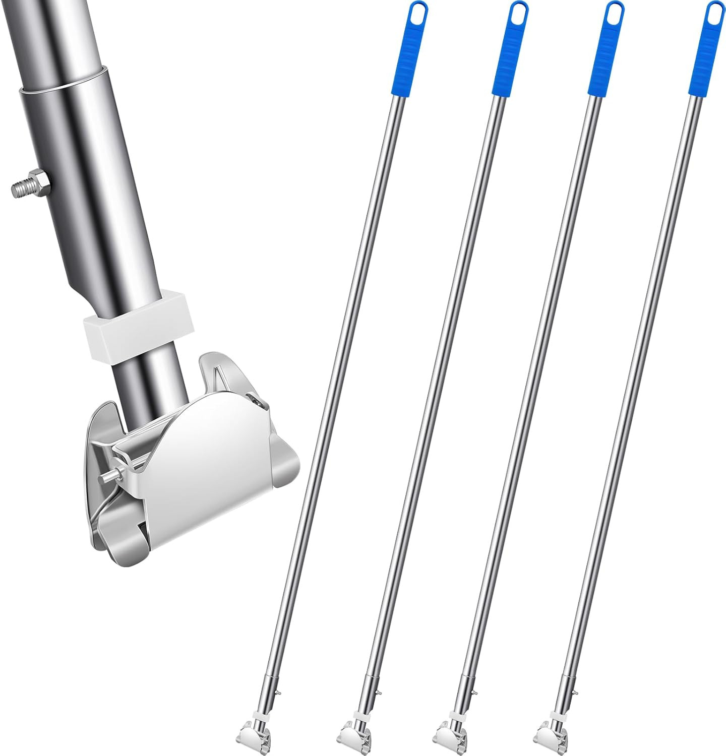 4 Pcs Clip on Dust Mop Handle with Chuck 51.18 Inch Stainless Steel Flexible Man