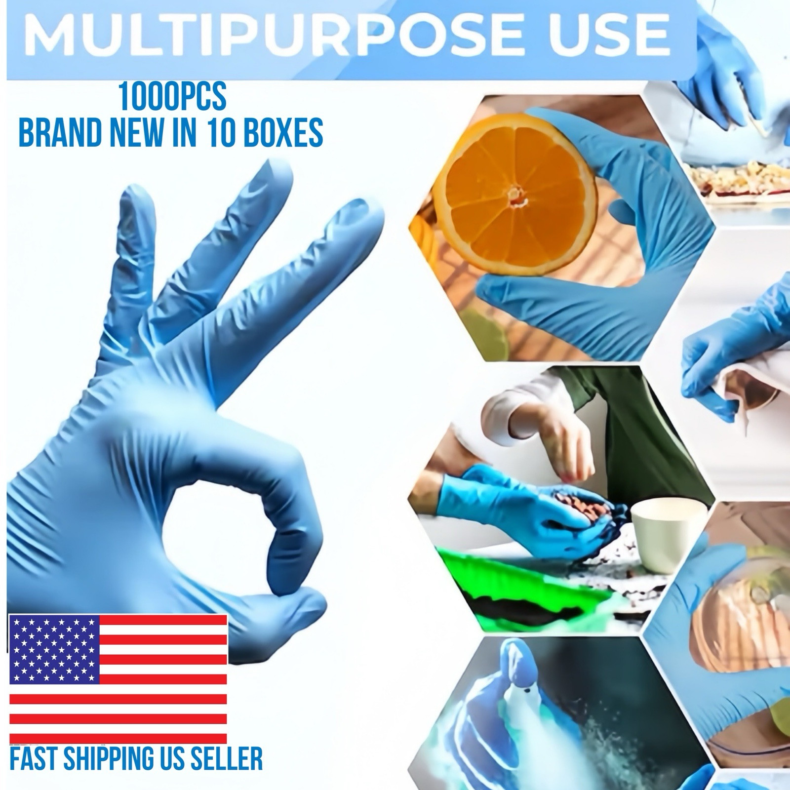 Disposable Gloves Latex-Free Blue Gloves [1000-Count ) Fast Free Shipping USA