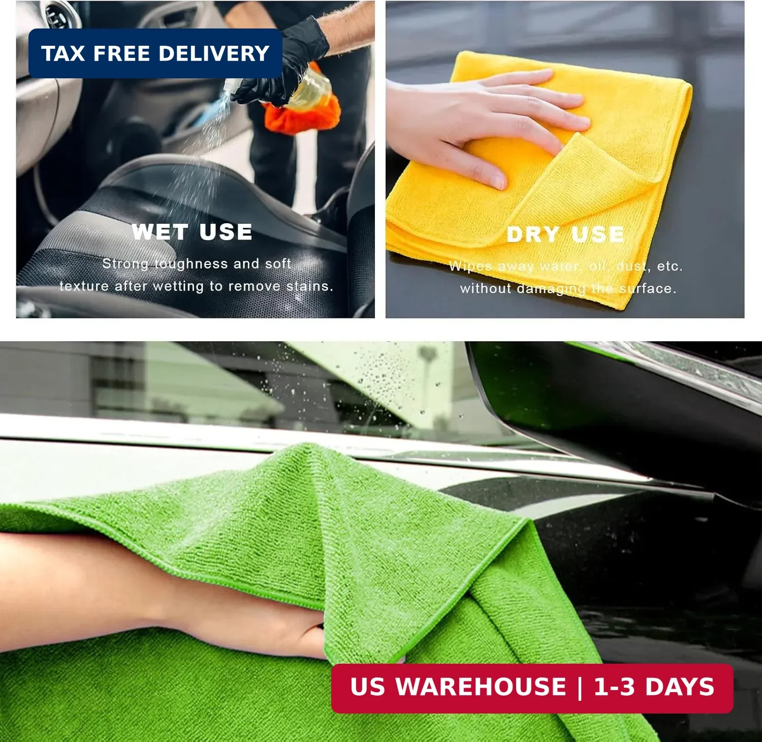 12PCS Microfiber Cleaning Cloths, 12″×12″ Soft Absorbent Streak-Free Car Drying