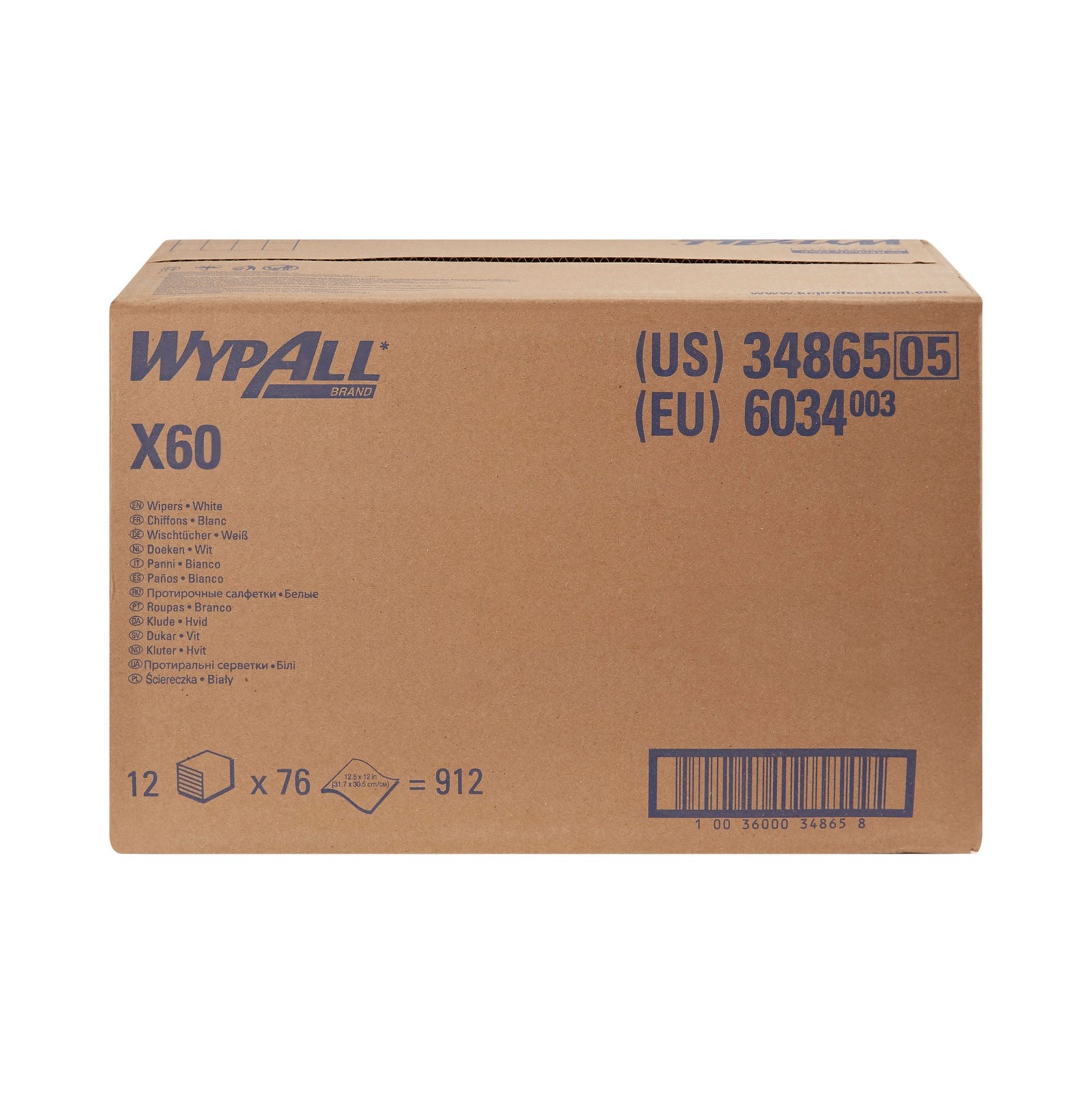 WypAll X60 Reusable Washcloth Task Wipes 12 X 12.5″ 34865 Case of 912 Wipes