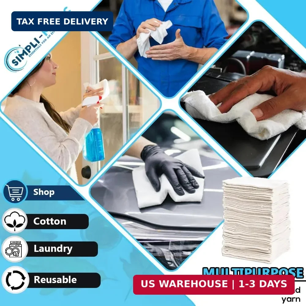 Simpli-Magic Cotton Shop Towels 14″x12″ (145 Pack) – Reusable Cleaning Shop Rags