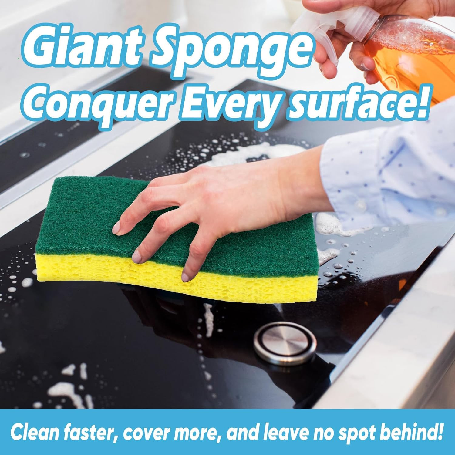 XL Scrub Sponges 6Count, Heavy Duty Sponges for Dishes, Extra Large Sponge for C
