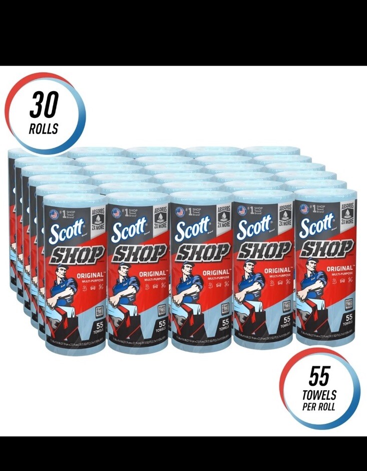 Scott Shop Towels Original (75130), Blue Shop Towels, 1 Roll/Pack, 30 Packs/Case