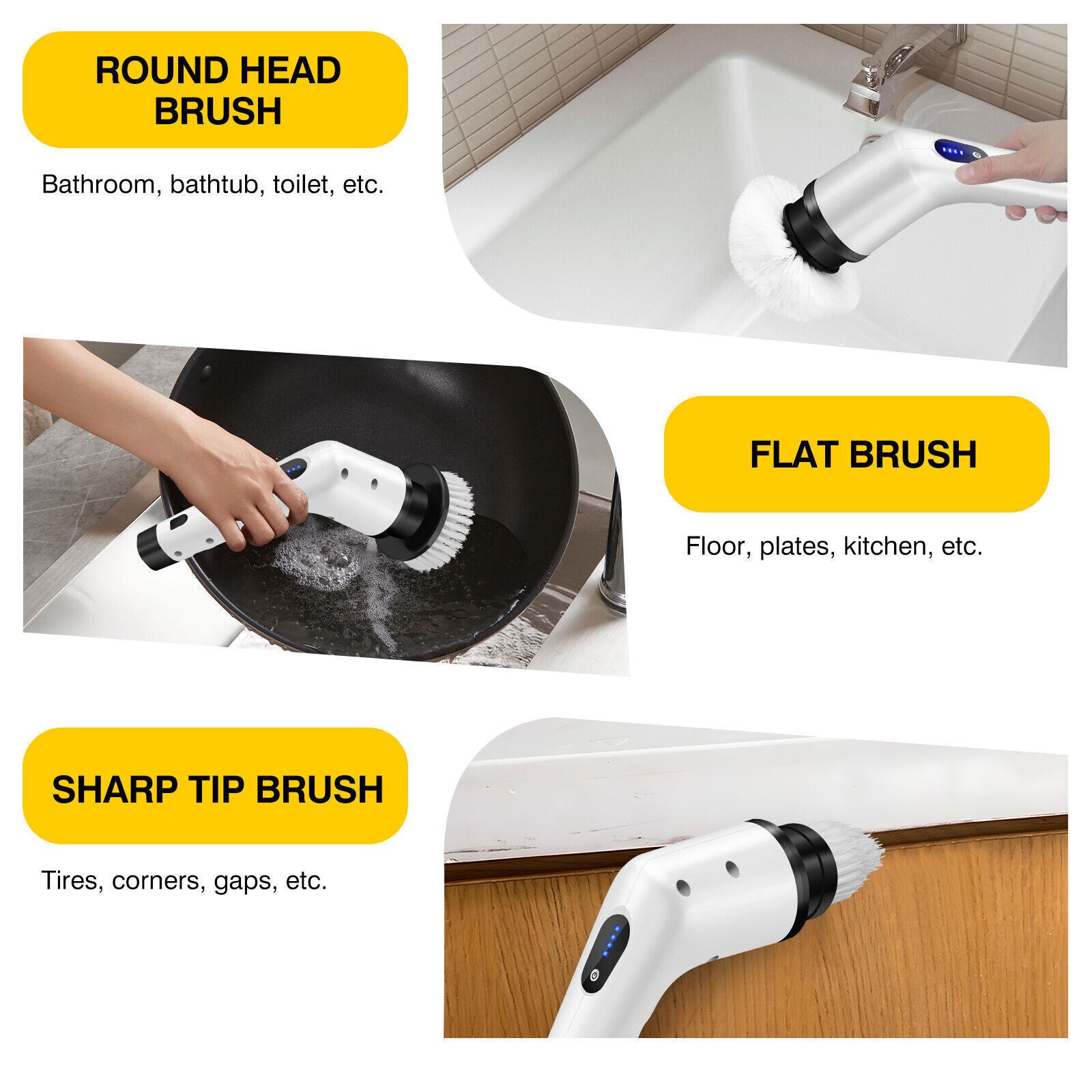 3 Heads Electric Spin Scrubber Cordless Bathtub Power Scrubber Cleaning Brush