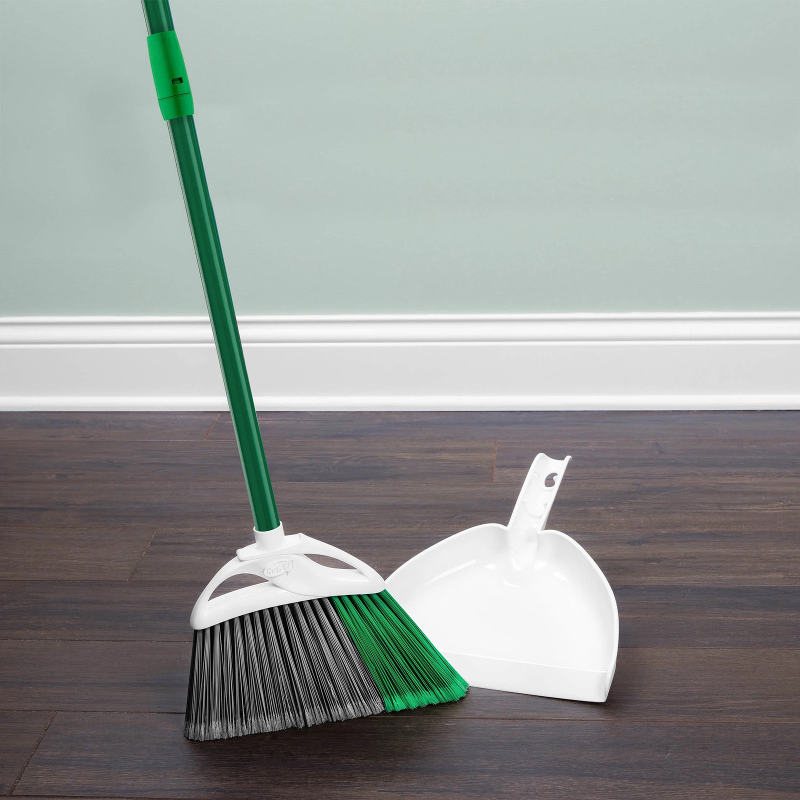 Angle Broom and Dustpan Set with Steel Handle for Indoor Outdoor Use