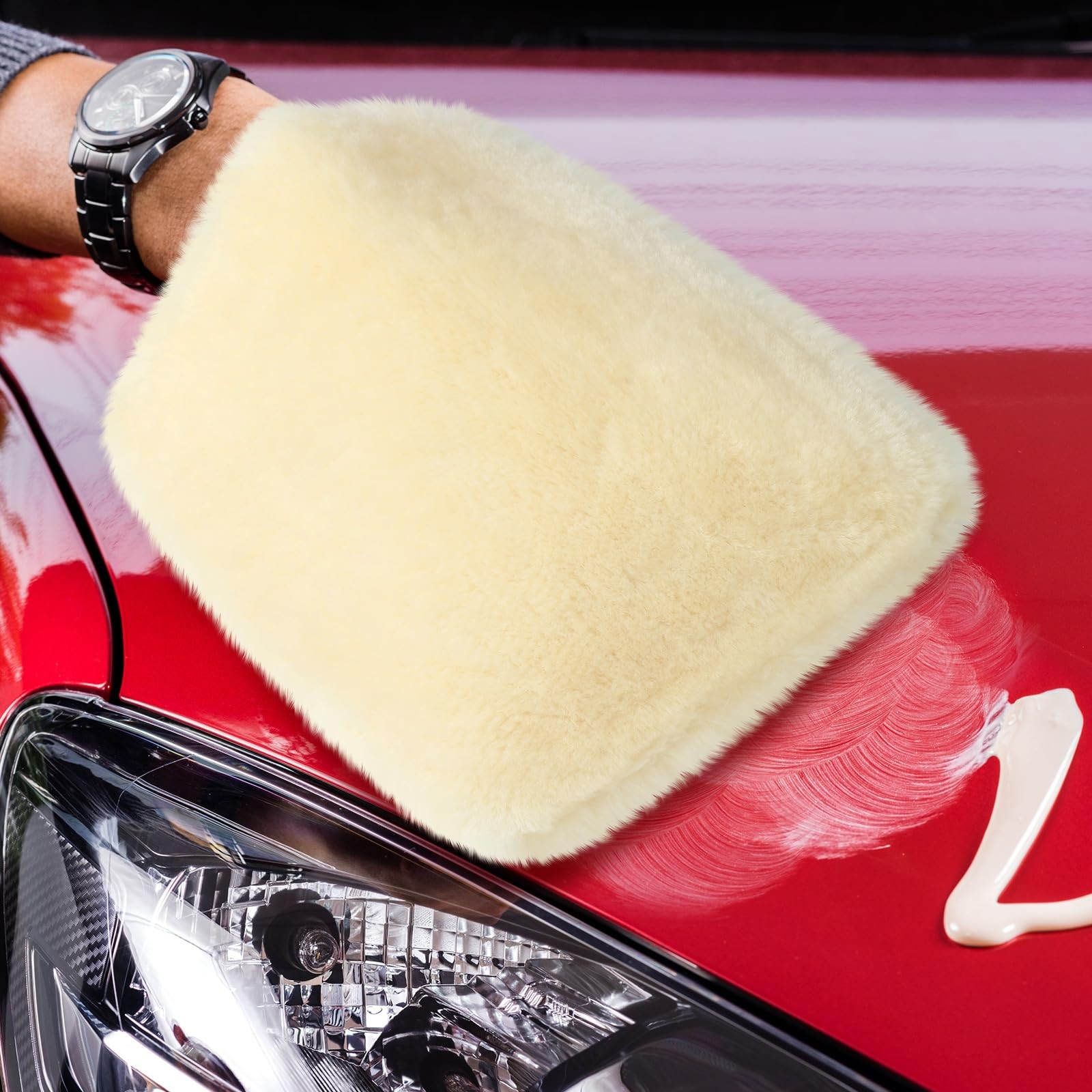 3 Pcs Wool Car Wash Pad Wash Mitts Plush Synthetic Polish Pads for Car Washin…