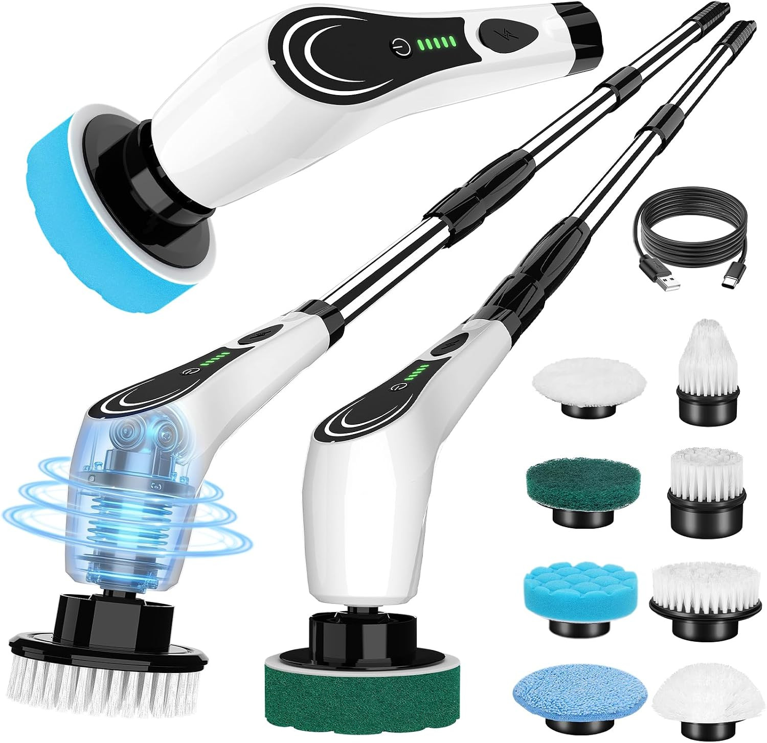Electric Spin Scrubber Cordless 8-In-1 Power Scrubber with LED Display & Dual Sp