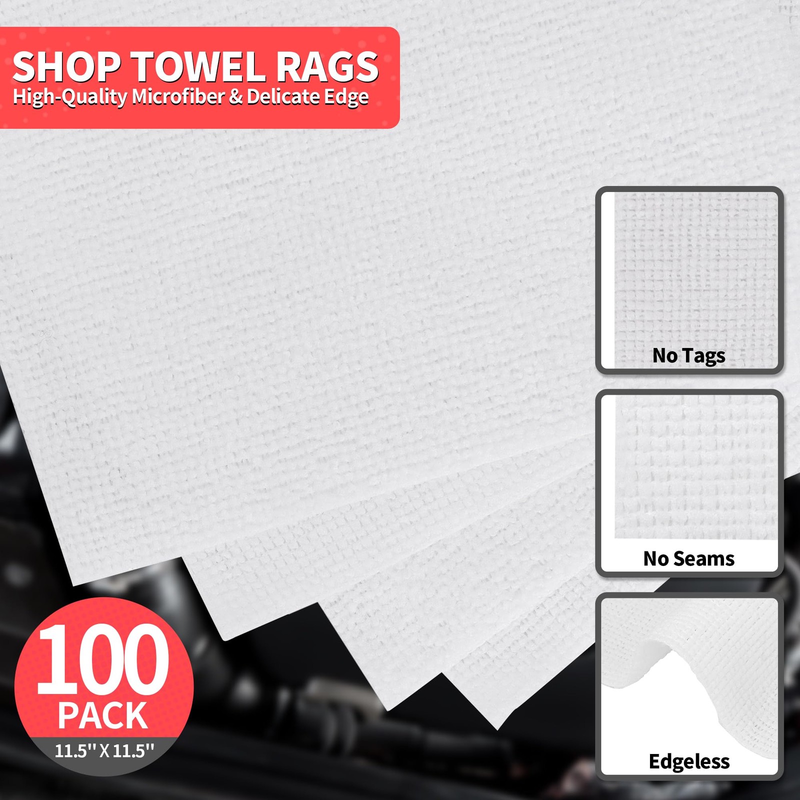 HOMERHYME White Microfiber Cleaning Cloths, 100 Pack Shop Towels Rags, Bulk A…