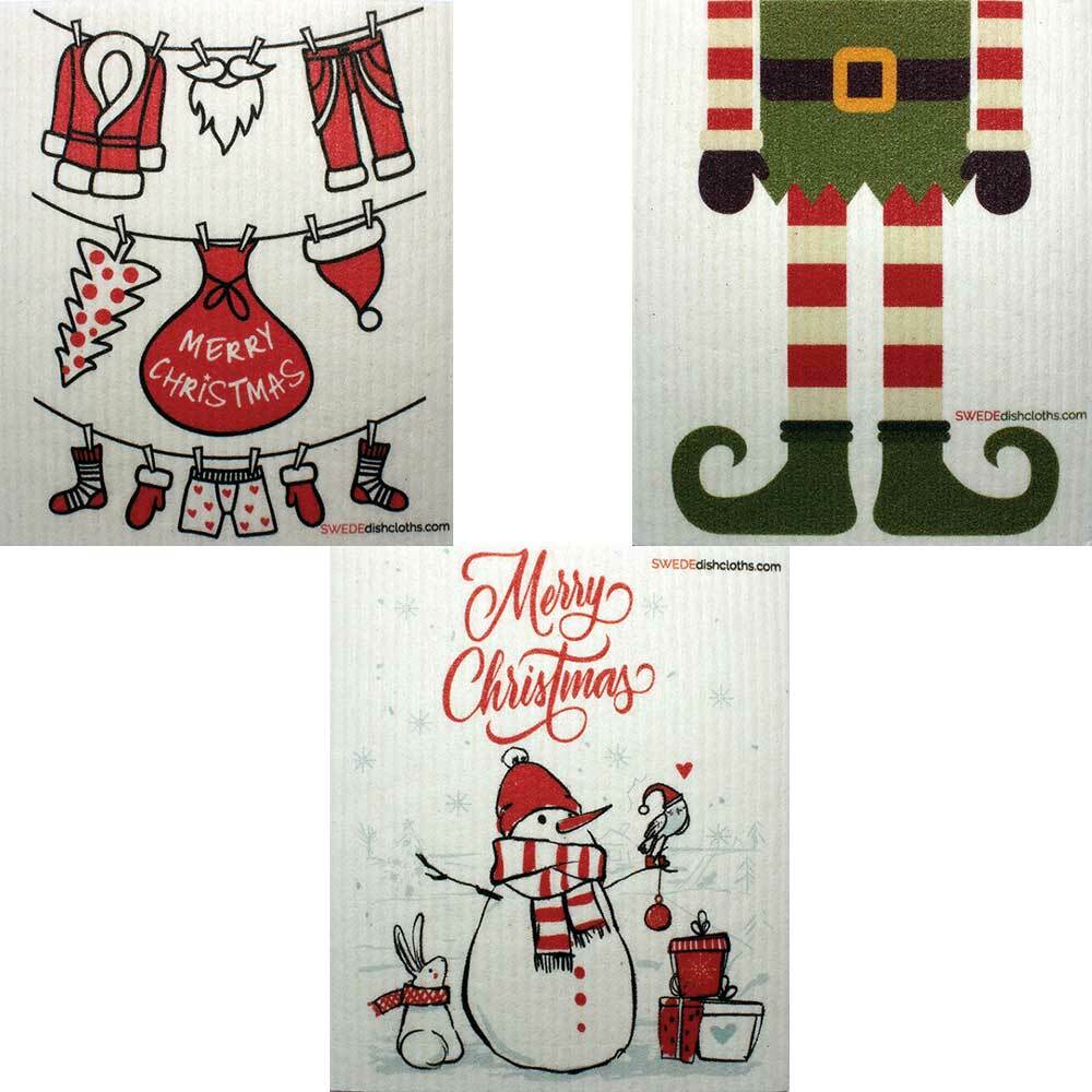 Mixed Christmas “B” Set of 3 cloths Swedish Dishcloths Eco Friendly Absorbent Cl