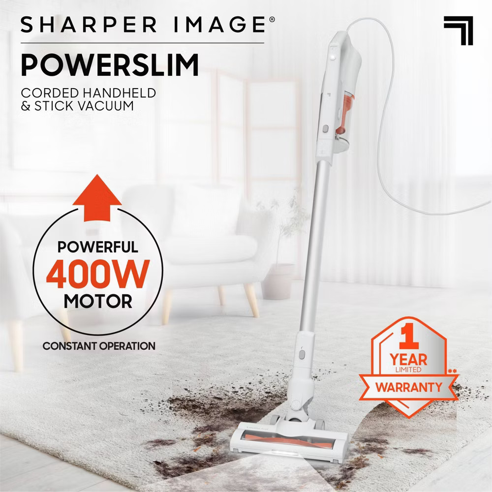 Sharper Image Powerslim Corded Handheld and Stick Vacuum White