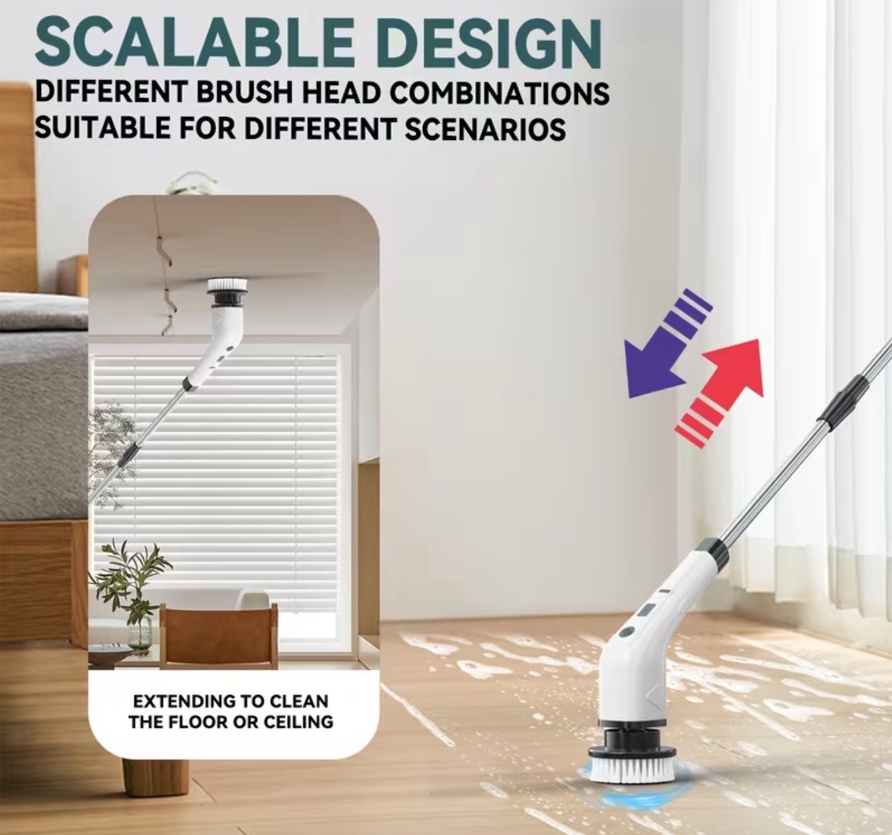Cordless Spin Scrubber Bathroom Cleaner Brush w 8 Heads Power Electric