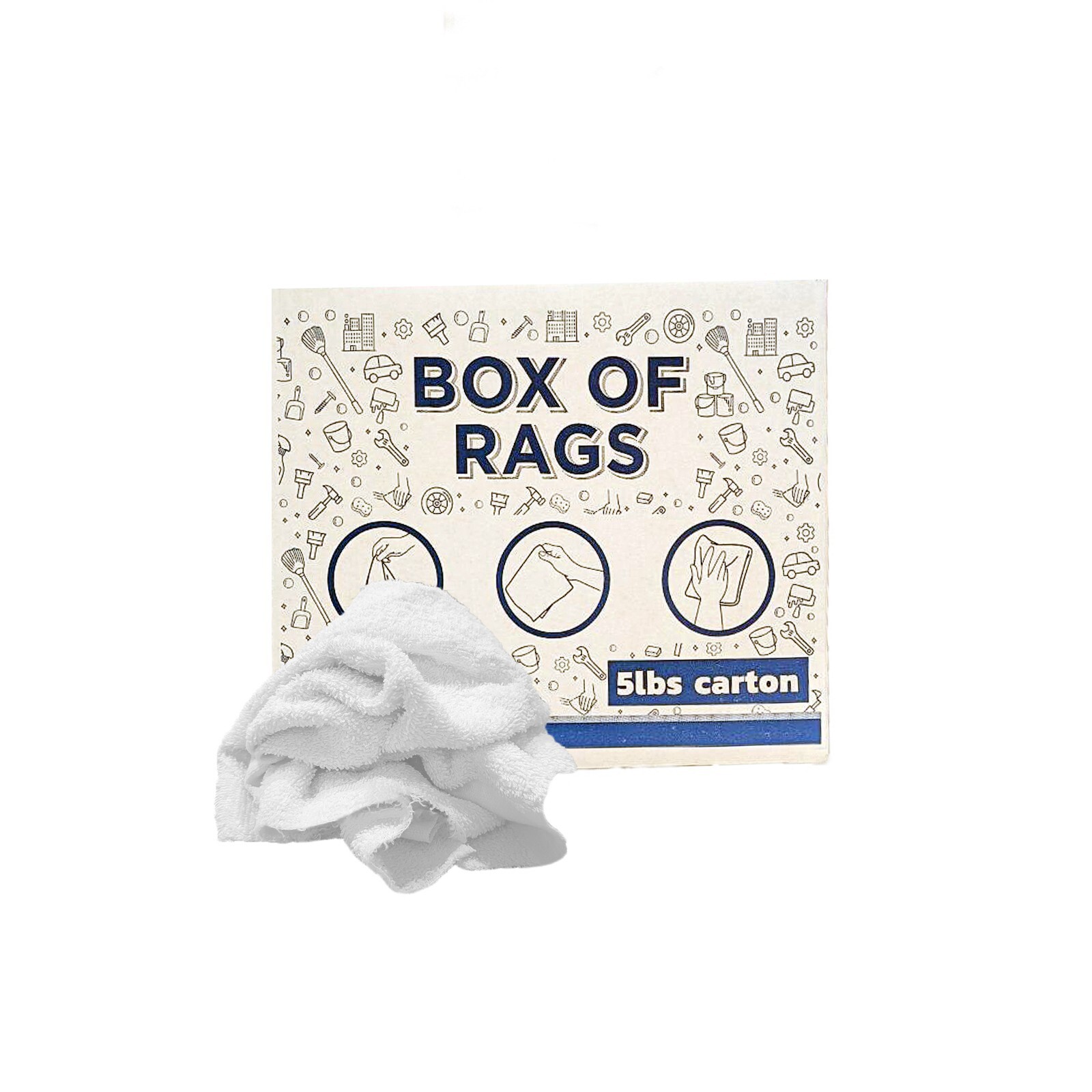 Recycled White Terry Towel Rags – Bulk Cleaning Cloths for Shop Wiping – Boxes