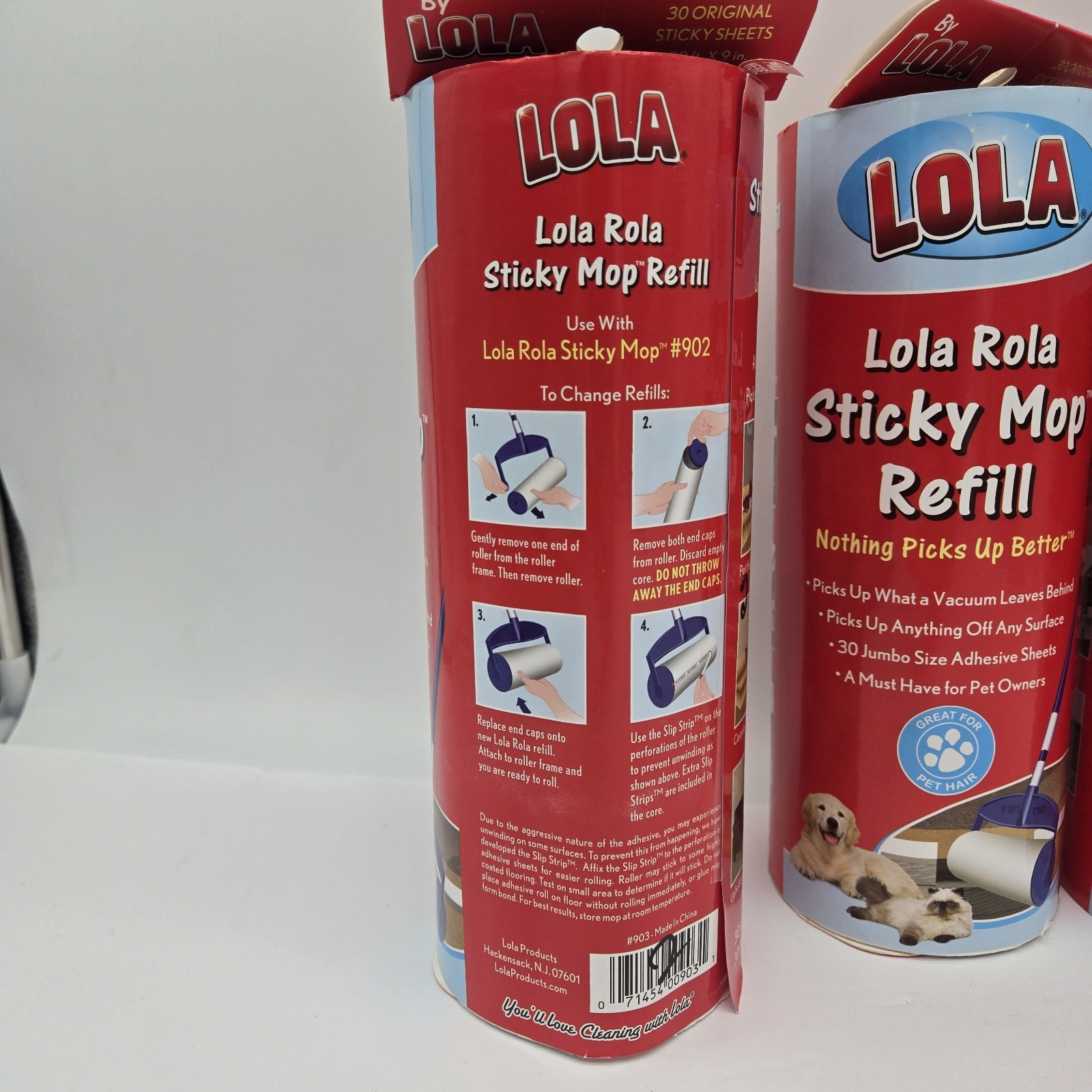 4 Lola Rola Sticky Mop Refills Pet Hair Roller 30 Sheets Each Roll