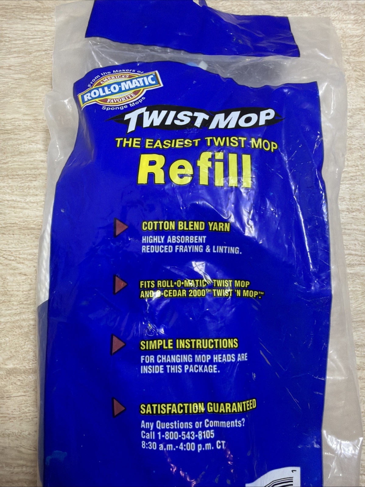 Roll-O-Matic Twist Mop Refill Cotton Blend Yarn New. Sealed.