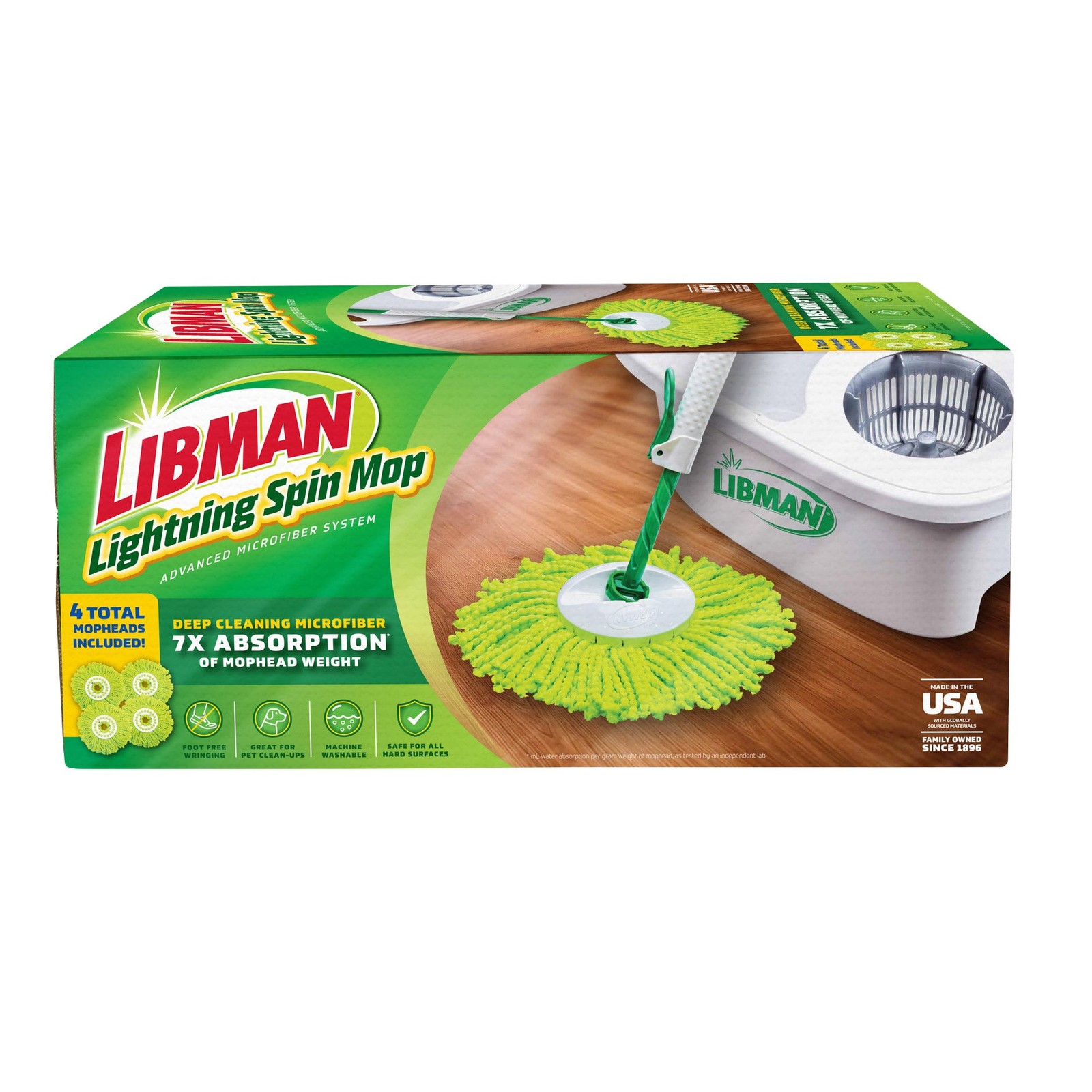 Libman Lightning Spin Mop System Plus 3 Refill Head | and White Bucket