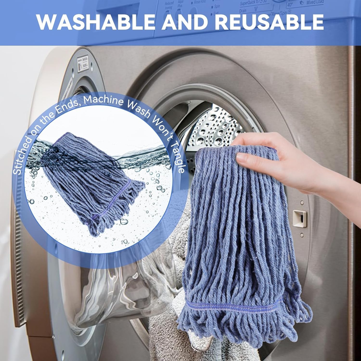 Commercial Heavy Duty Mop Heads Replacement: 1 Pack Industrial Wet Mop Head f…