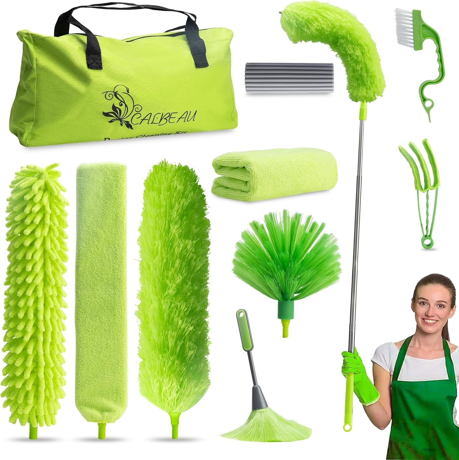 Microfiber Duster with Extension Pole 30 to 100”, Bendable Reusable Washable…