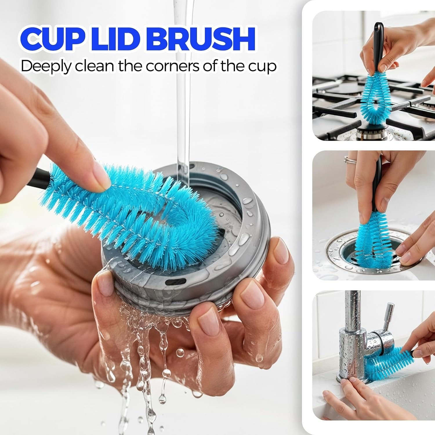 Bottle Brush Set, 6 Pack, 14.5″ Long Handle, Blue, Straw Brushes, Spout Brush