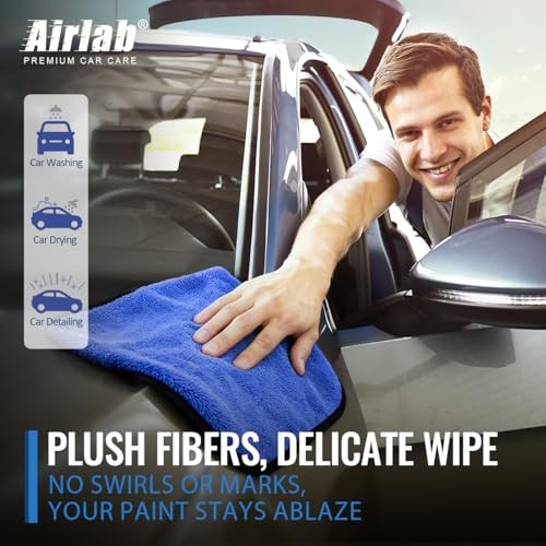 Microfiber Towels for Cars Wash 16 X 16 Inch, Pack of 4, Blue-grey, 800 Gsm