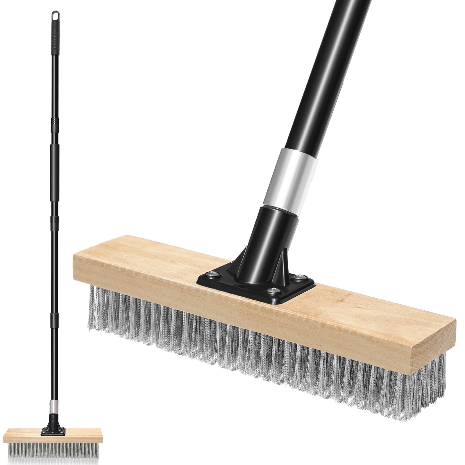 Stainless Steel Wire Scrub Brush with Long Handle, Heavy Duty Stiff Metal Bro…