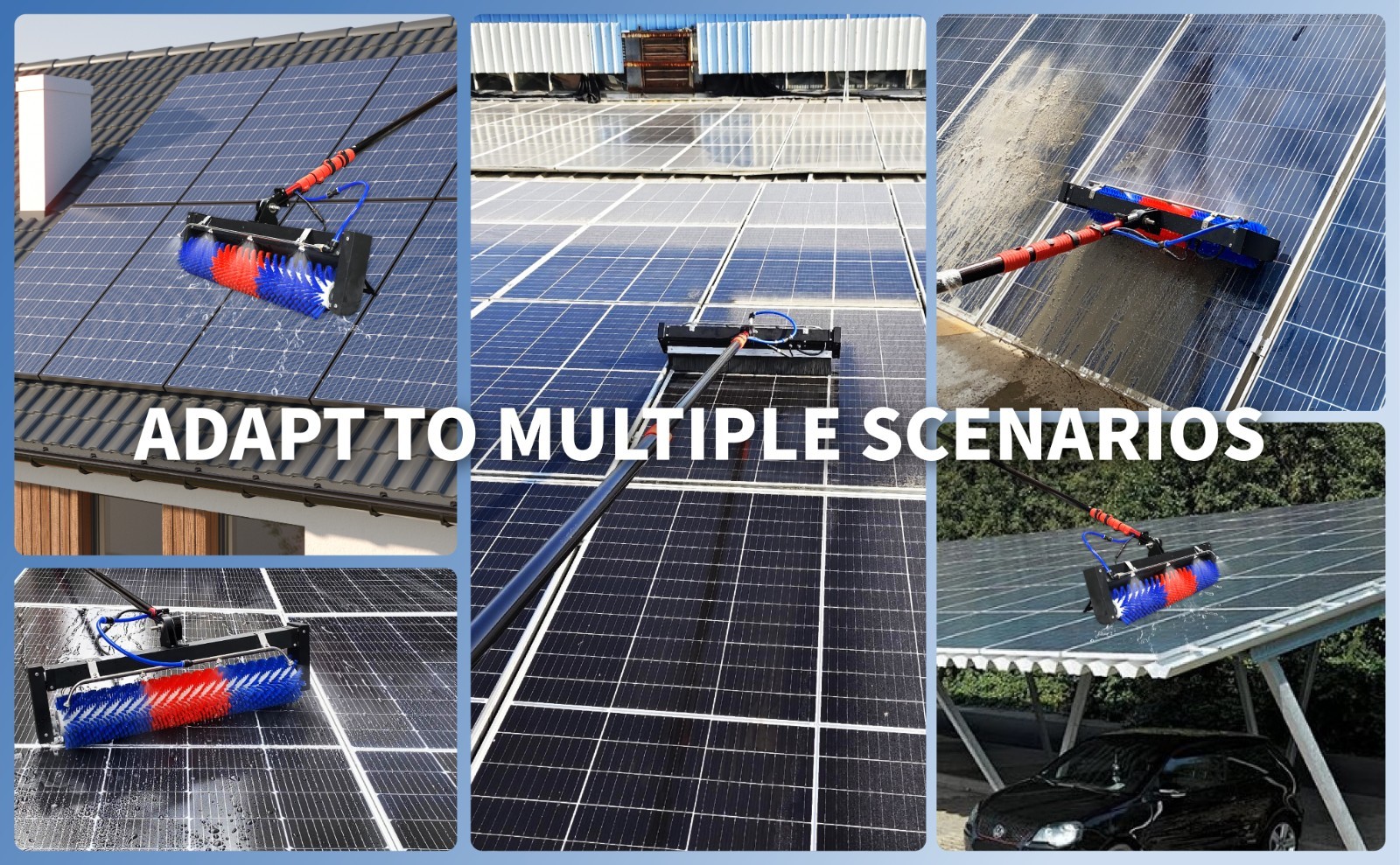 24ft Solar Panel Cleaning Brush – 400 RPM Water-Fed, AC/Battery Powered