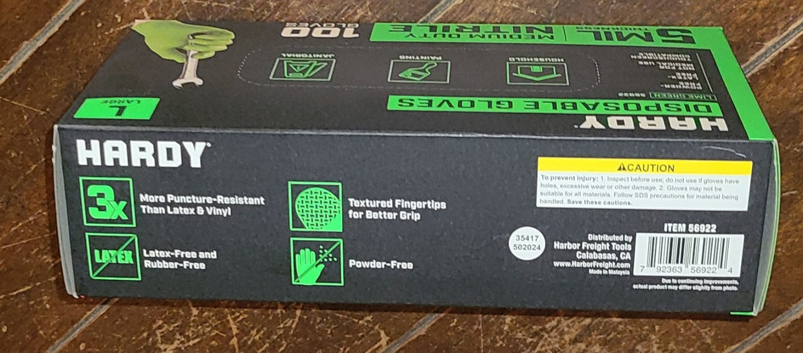 Hardy 100pc Medium Duty LARGE Nitrile Lime Green Disposable Gloves -Powder Free-