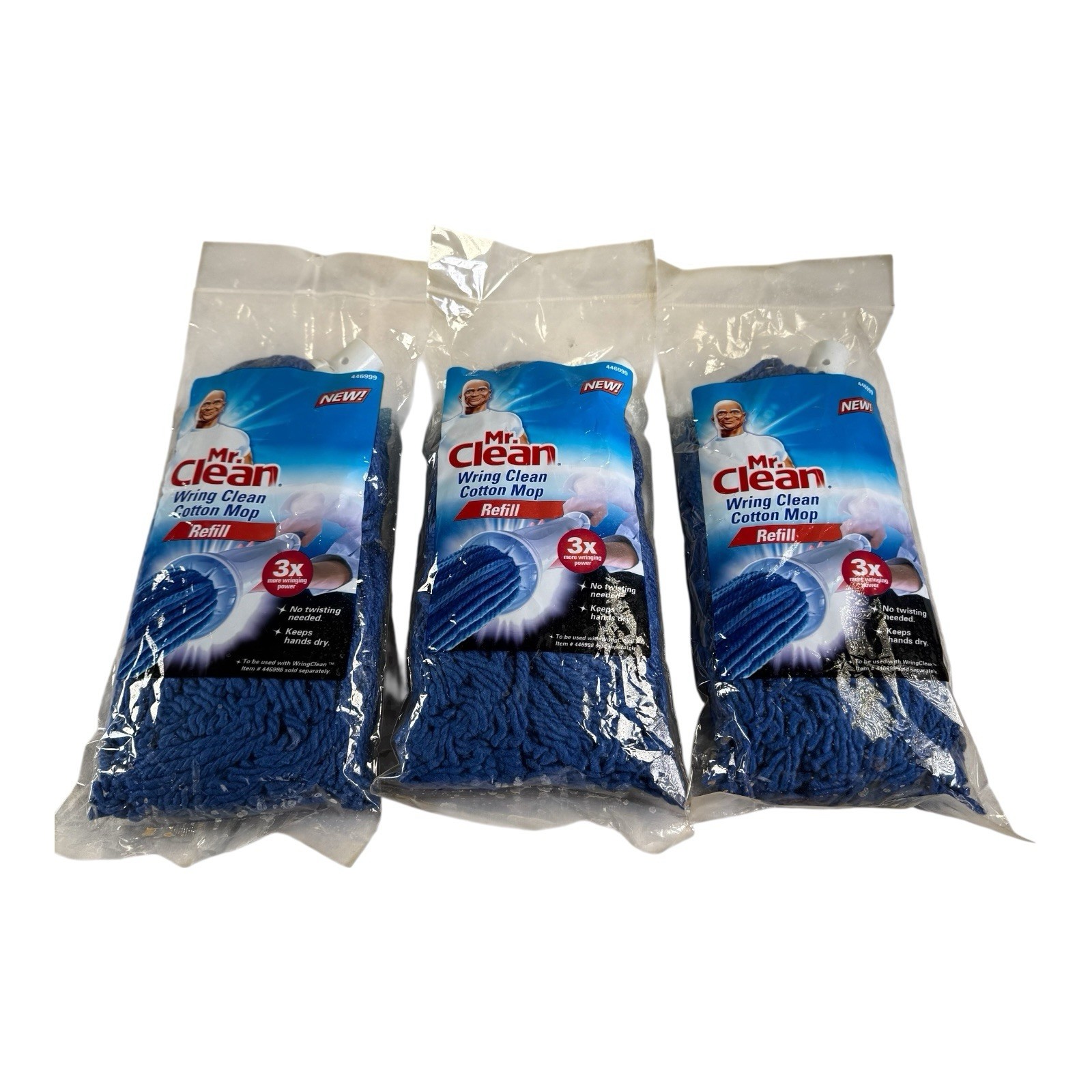 3 Mr. Clean Wring Clean Mop Head Refills Cotton Blue 446999 NEW