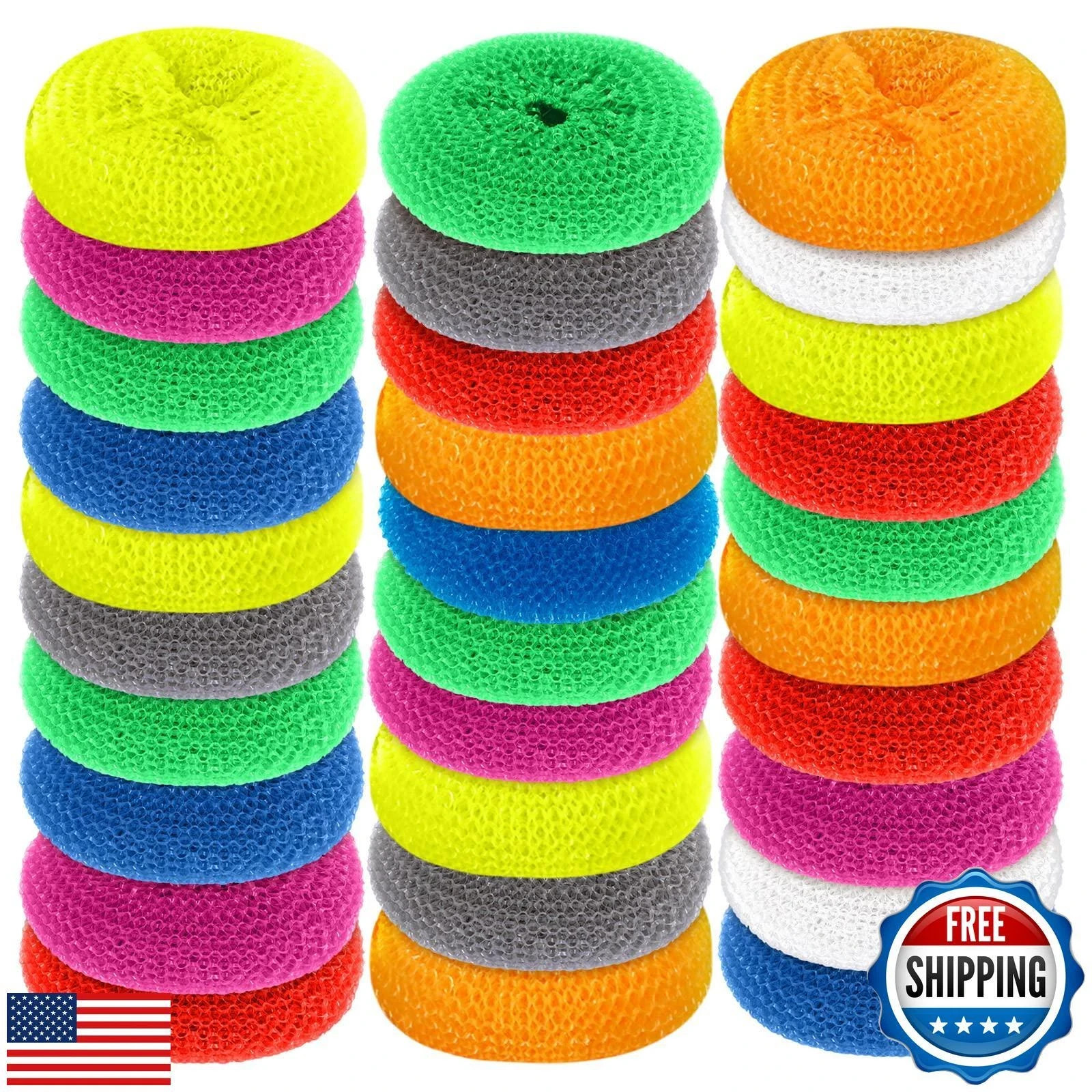 Blulu Plastic Dish Scrubbers for Dishes Pot Round Nylon Pad, Mesh Scouring No