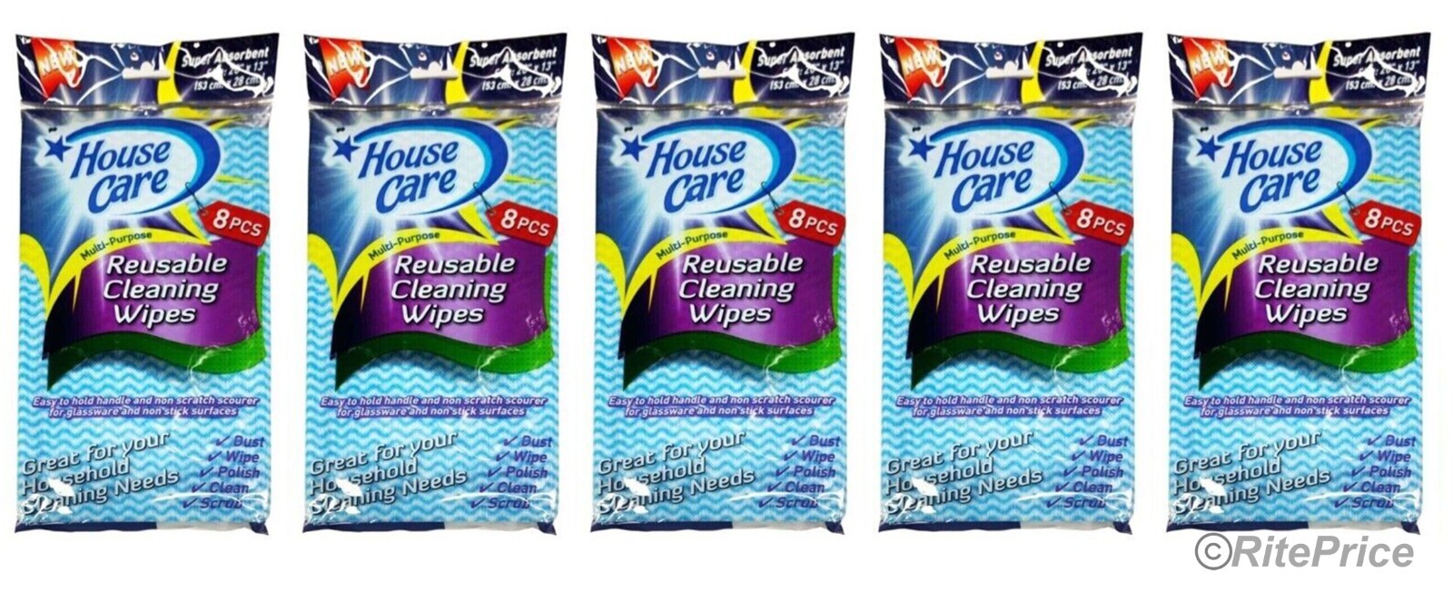 House Care Handy Wipes Multi Purpose Reusable Cleaning Cloth, 8-ct each (5 Pack)