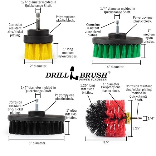 Multipurpose Cleaning Brush Set – Drill Brush White, Yellow, Green, Red, Black