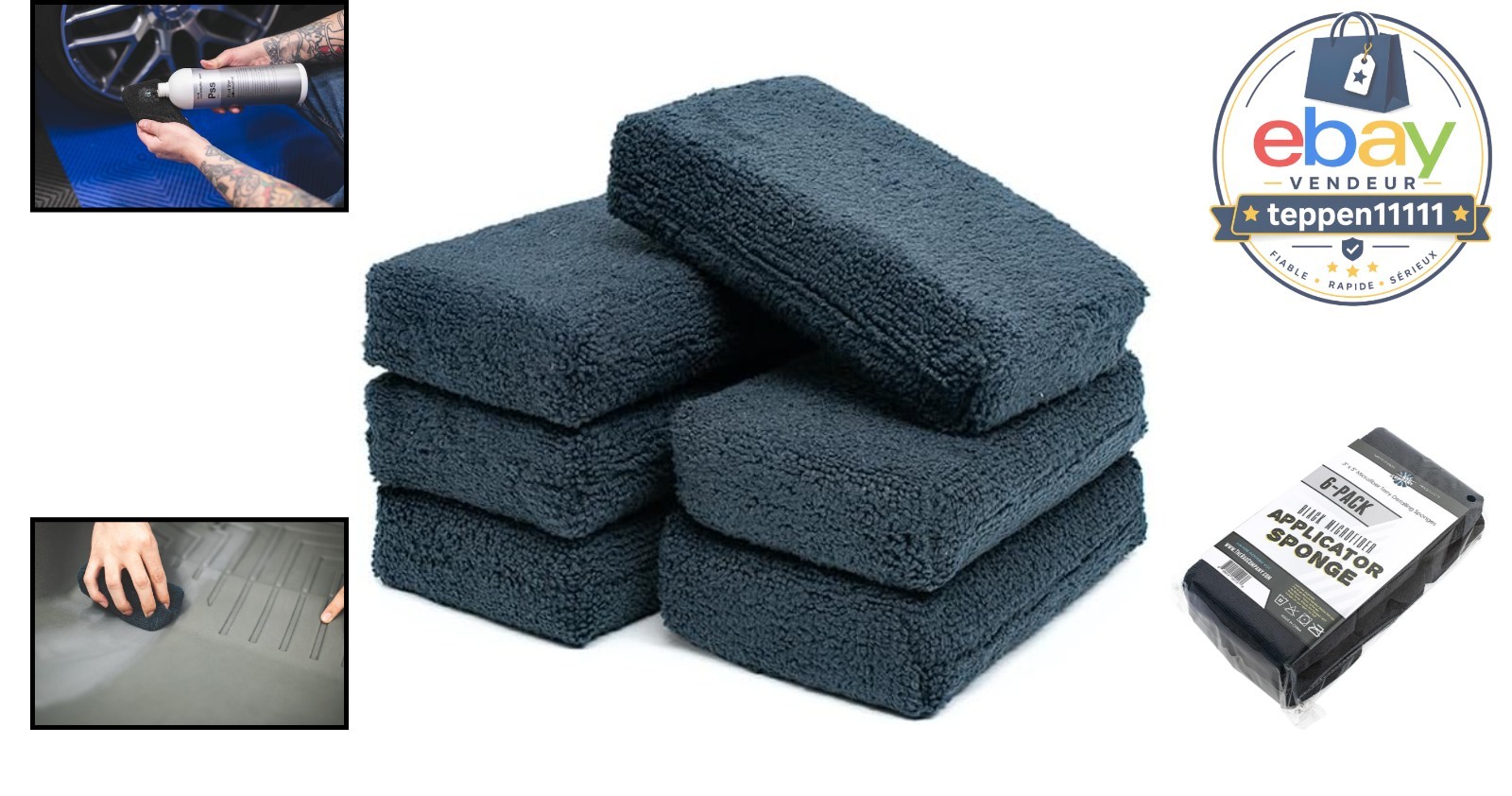 Microfiber Detailing Applicator Sponges 6-Pack Extra Absorbent Black