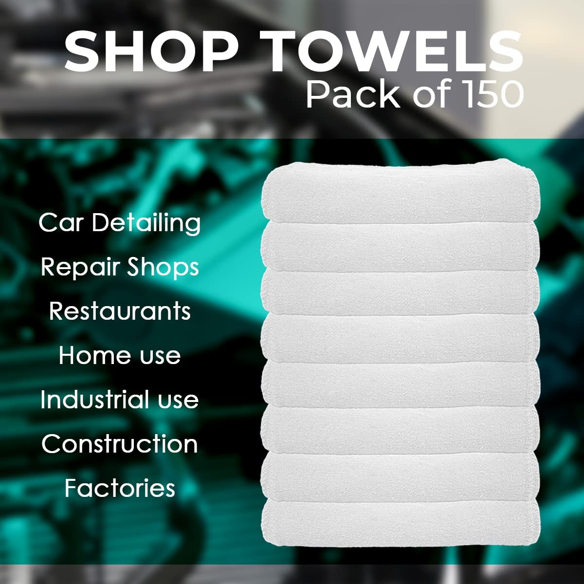 Towels Cotton Shop Rags –(Pack of 150) Size 12×14 Inches Cleaning Rags Absorbent