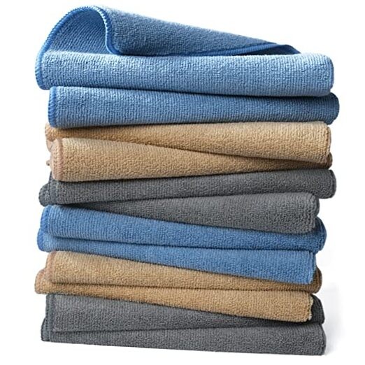 Microfiber Cleaning Towel (16×16, 12 Pack Professional, Blue,Camel,Gray)
