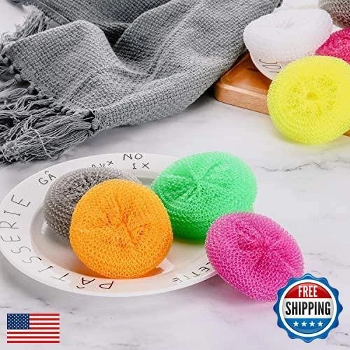 Blulu Plastic Dish Scrubbers for Dishes Pot Round Nylon Pad, Mesh Scouring No