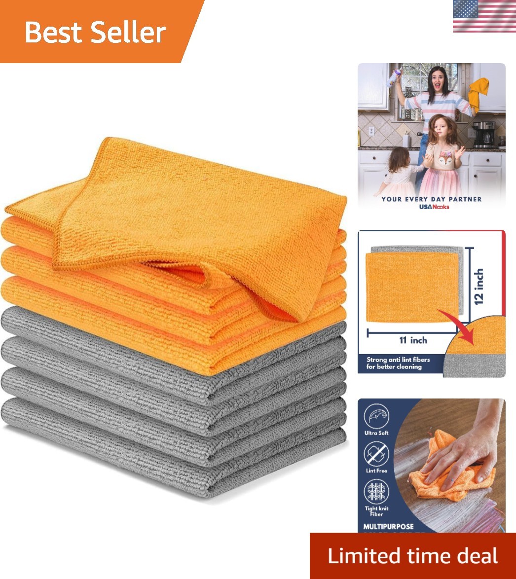 Usanooks Ultra-Absorbent Microfiber Cleaning Cloths (8 Pack) – 12″x11″ – Stre…