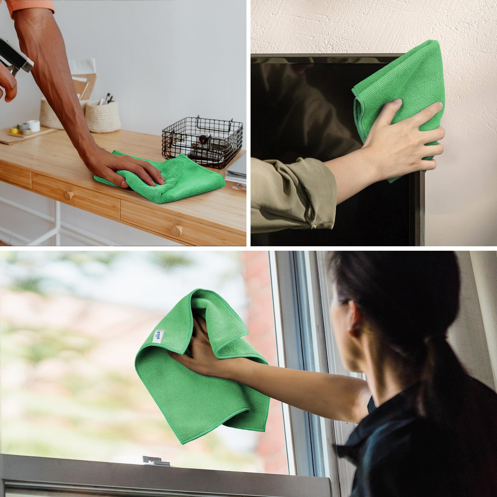 12 Pack Microfiber Cleaning Cloths All Purpose Streak Free Rags Green 12.6×12.6
