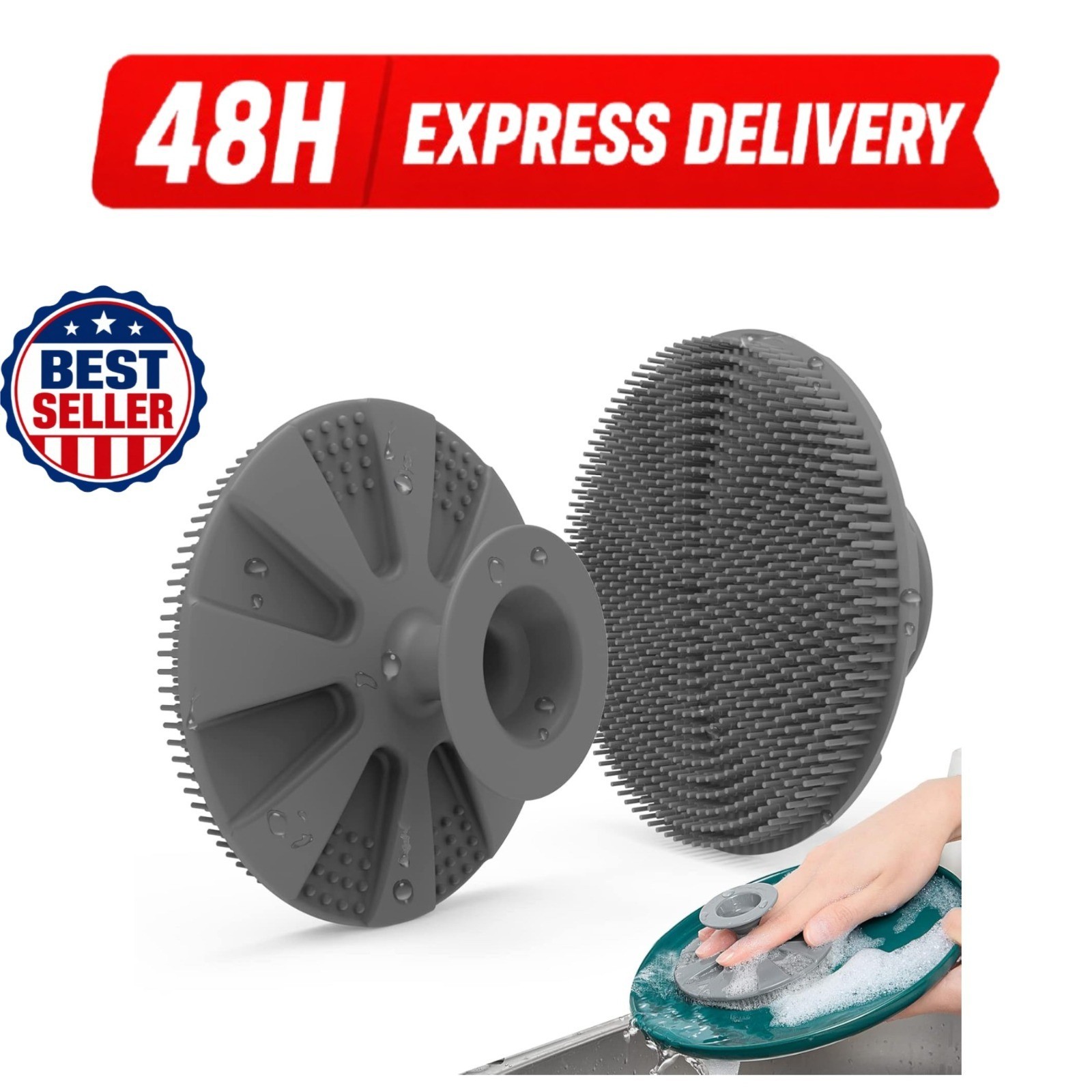 BEAUTAIL Silicone Dish Scrubber – Non-Scratch Kitchen Sponge, Gray