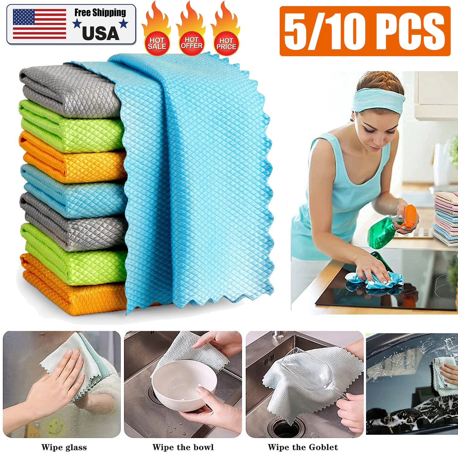 10x Fish Scale Streak Free Magic Glass Window Car Mirror Microfiber Cleaning USA