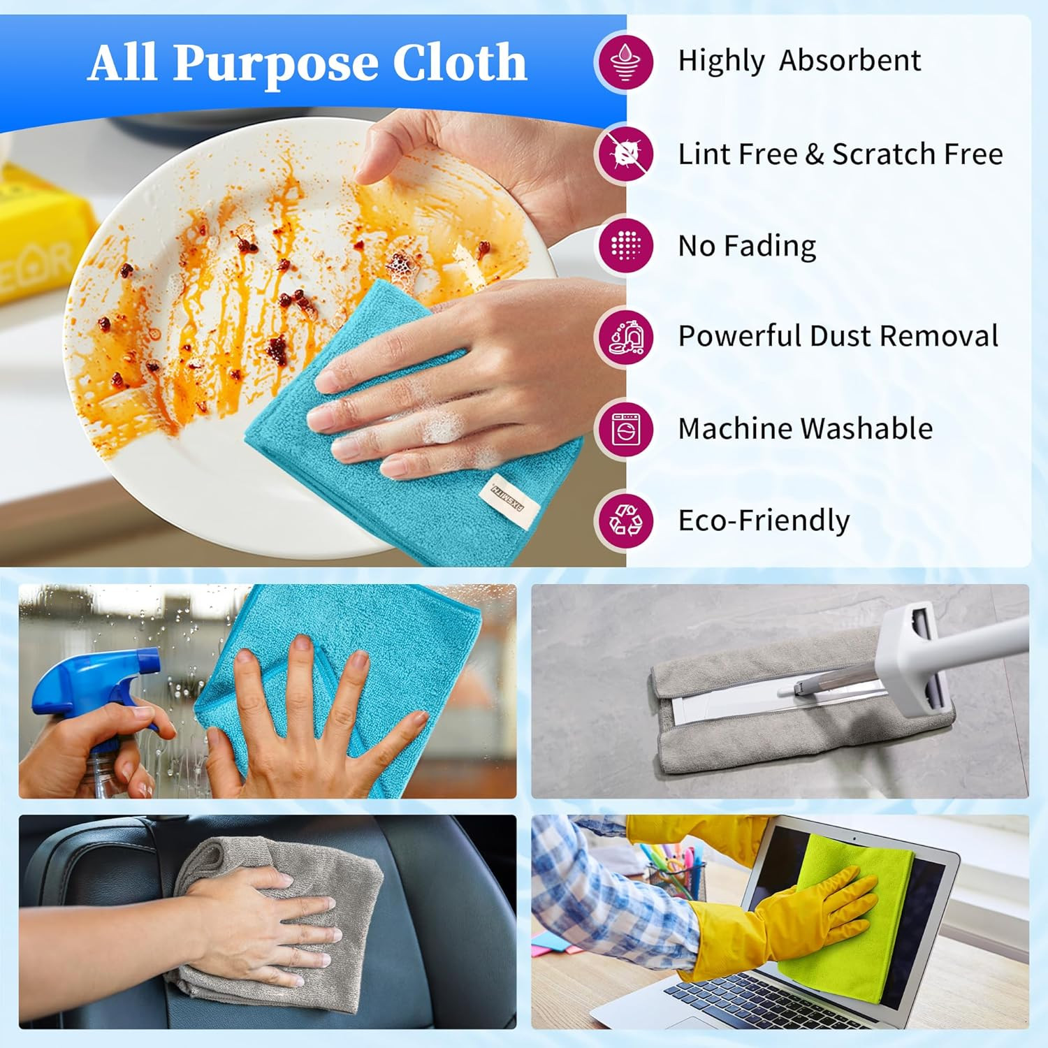Microfiber Cleaning Cloth – Pack of 48, Multi-Functional Cleaning Towels, Size: