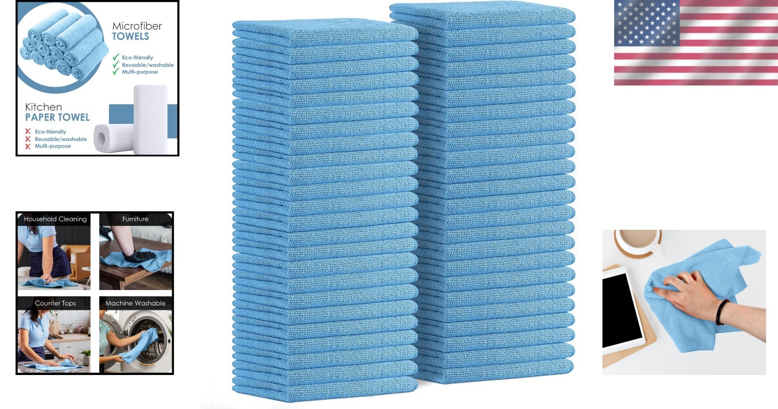 Ultra Soft Microfiber Towels 16×16 – 48 Pack, Perfect for Delicate Surfaces