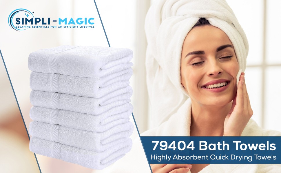 Simpli-Magic 79404 Bath Towels, White, 25×50 Inches Towels for Pool, Spa, and