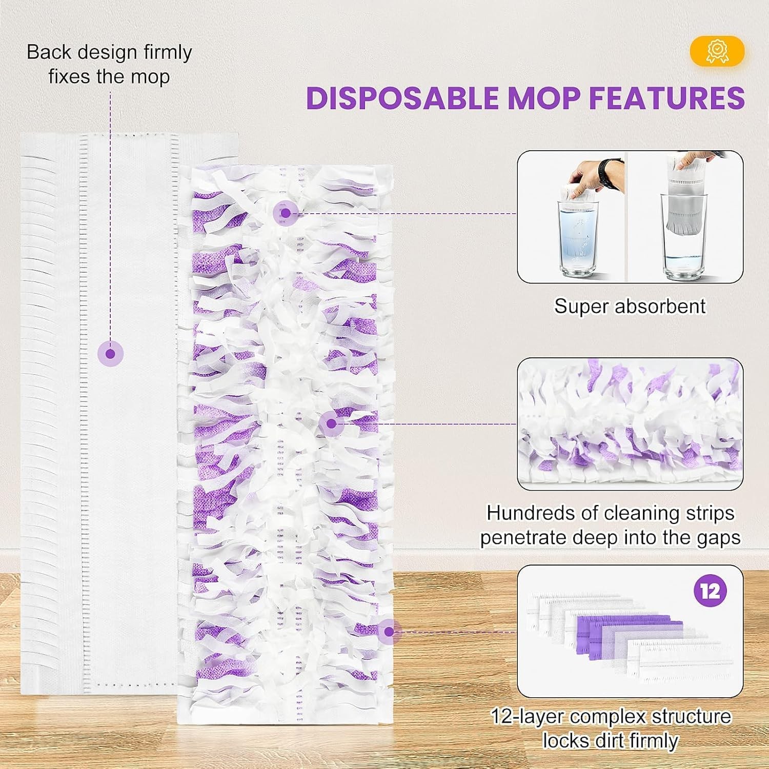 Mop Refills 15 Pack, Power Mop Replacement Pads, Multi Use, Purple