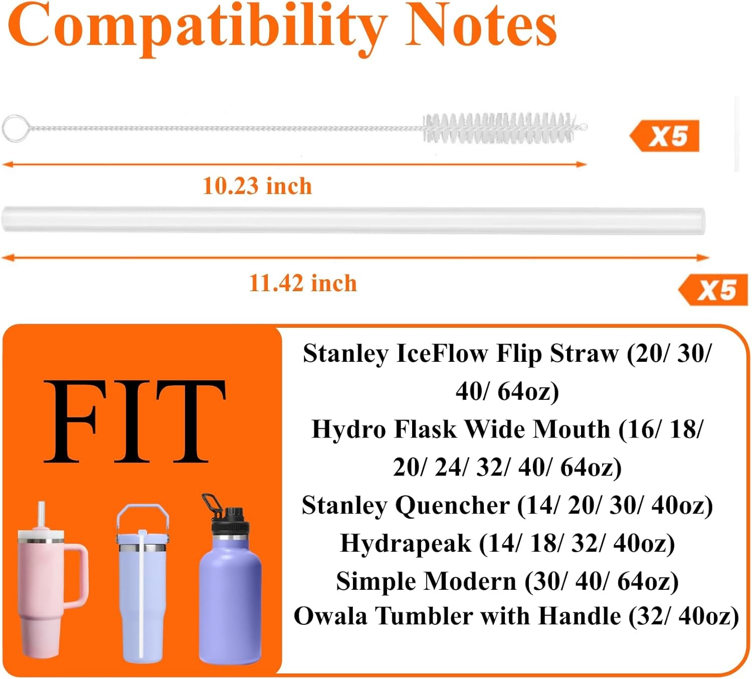 10 Pack Replacement Straws for Stanley 40/30 oz, Cut-to-Fit Long Straw Fits