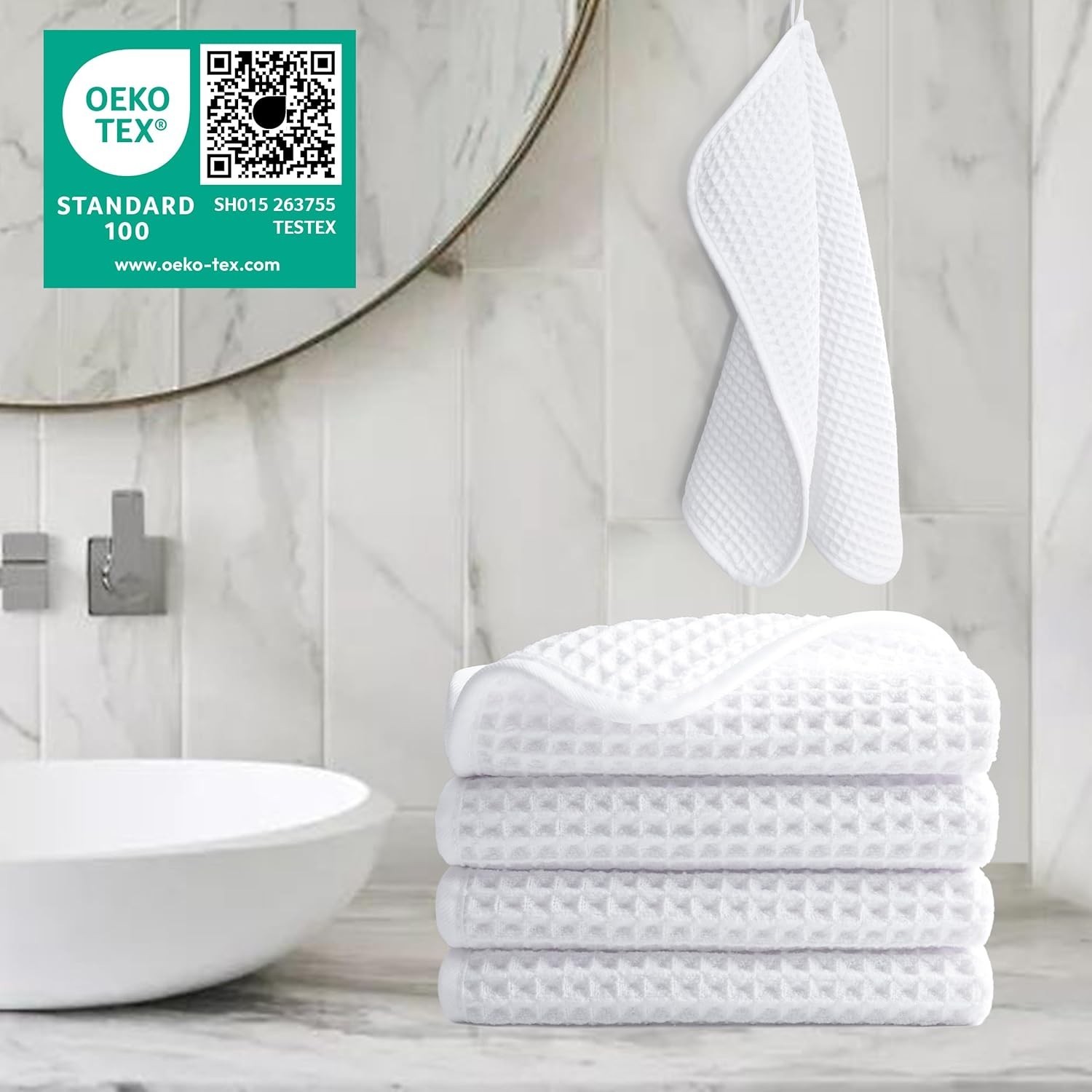 Microfiber Lint Free Washcloth Face Towel Waffle Weave White 13x13in 4 Pack
