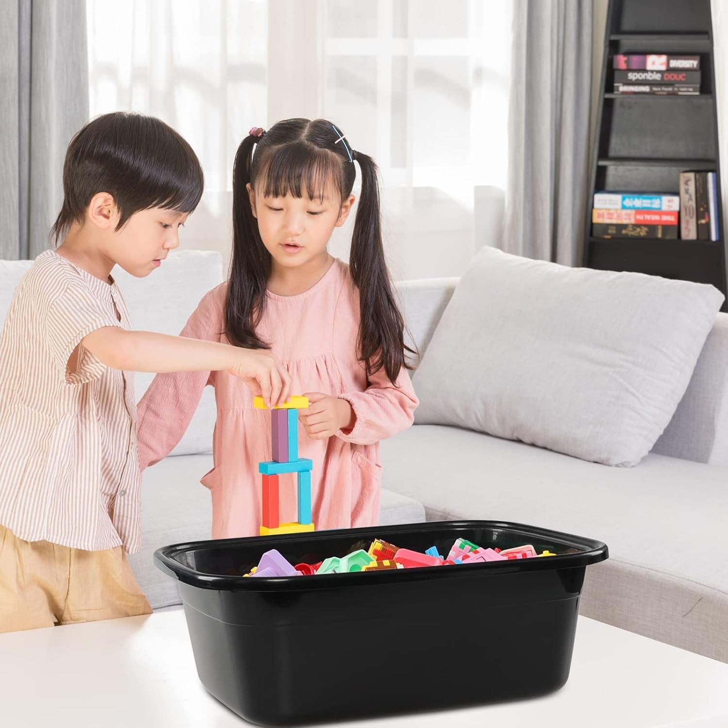 2 Pack 18 Quart Plastic Washing Basin Tub, Black Rectangle Dish Pan